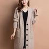 Женский осенний литературный свитер средней длины, женский простой элегантный вязаный кардиган-жакет