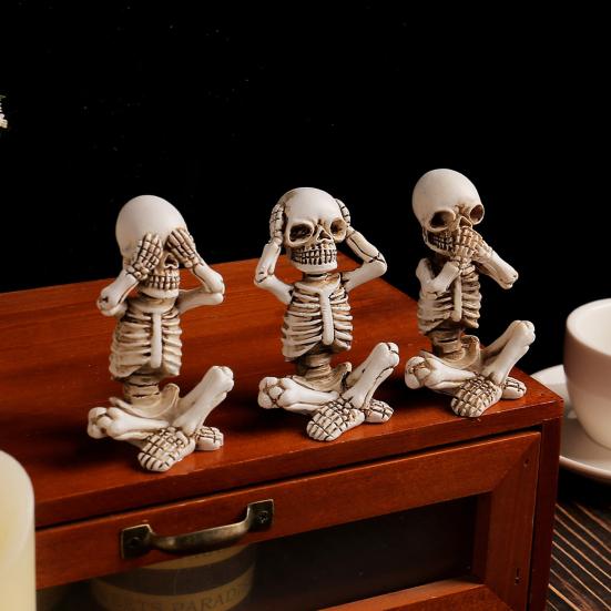 3 шт. Украшения в виде черепа, статуэтки скелетов для йоги из смолы, статуэтка «Слышу, вижу, не говорю, не злу», готический домашний декор на Хэллоуин для коллекционеров черепов