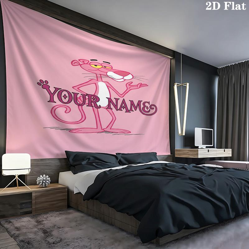 Pink Panther Party Custom Name Wall Tapestry Aesthetic Wall Hanging Printed Fabric Blanket Decorative Tapestries For Bedroom Living Room Home Decor