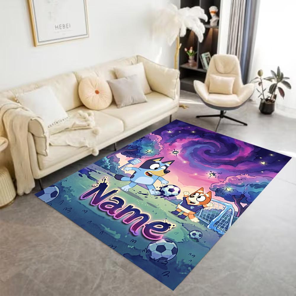 Bluey's Soccer Adventure Customize Your Name Floor Mat Suitable for Study room Dormitory Decorate room Entryway Anti-slip Rug Office home decor