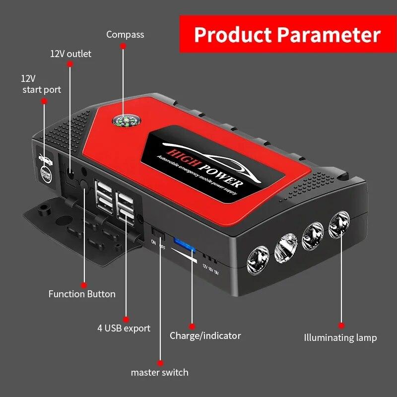 Автомобильное зарядное устройство 12 В, портативный автомобильный стартер, быстрый запуск, автомобильный усилитель, воздушный компрессор для шин