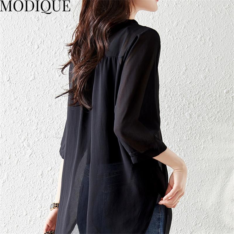 MODIQUE, летние большие размеры, женская хлопково-льняная шифоновая блузка, рубашки, однотонные летние пальто, большие размеры, с v-образным вырезом и половиной рукавов, на пуговицах