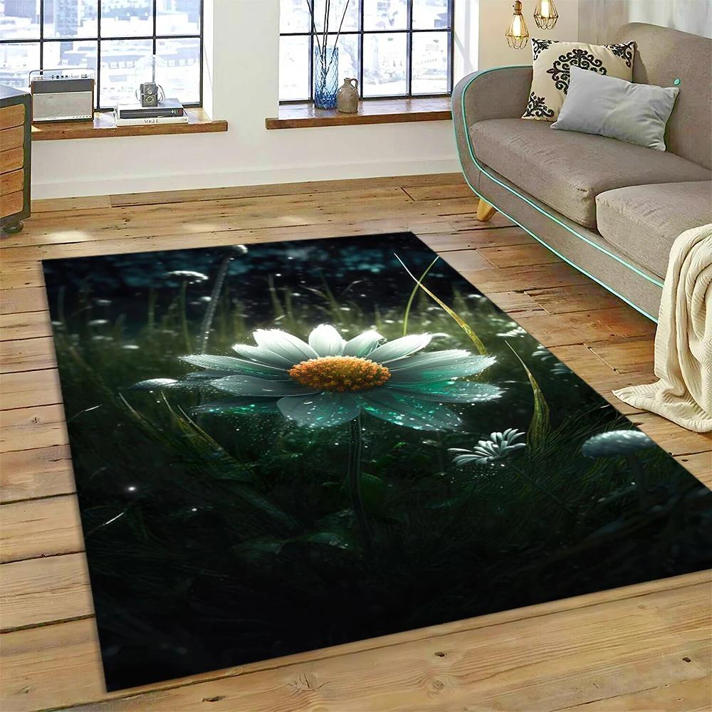 HD Pretty Flower Daisy Rose Chrysanthemum Carpet Rug для дома, гостиной, спальни, дивана, коврика для двери, декора, детский коврик, нескользящий коврик