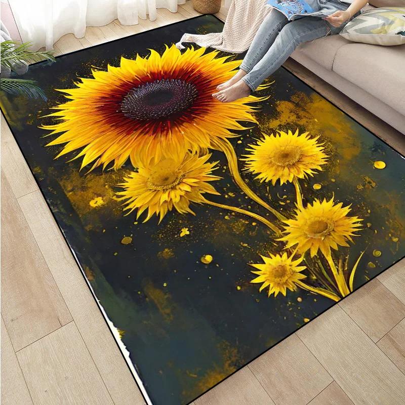 Sunflower Print Kitchen Mat Rug Set Doormat Carpet Non-Slip for Farmhouse Hallway Home Office Sink Laundry Room Floor Decor
