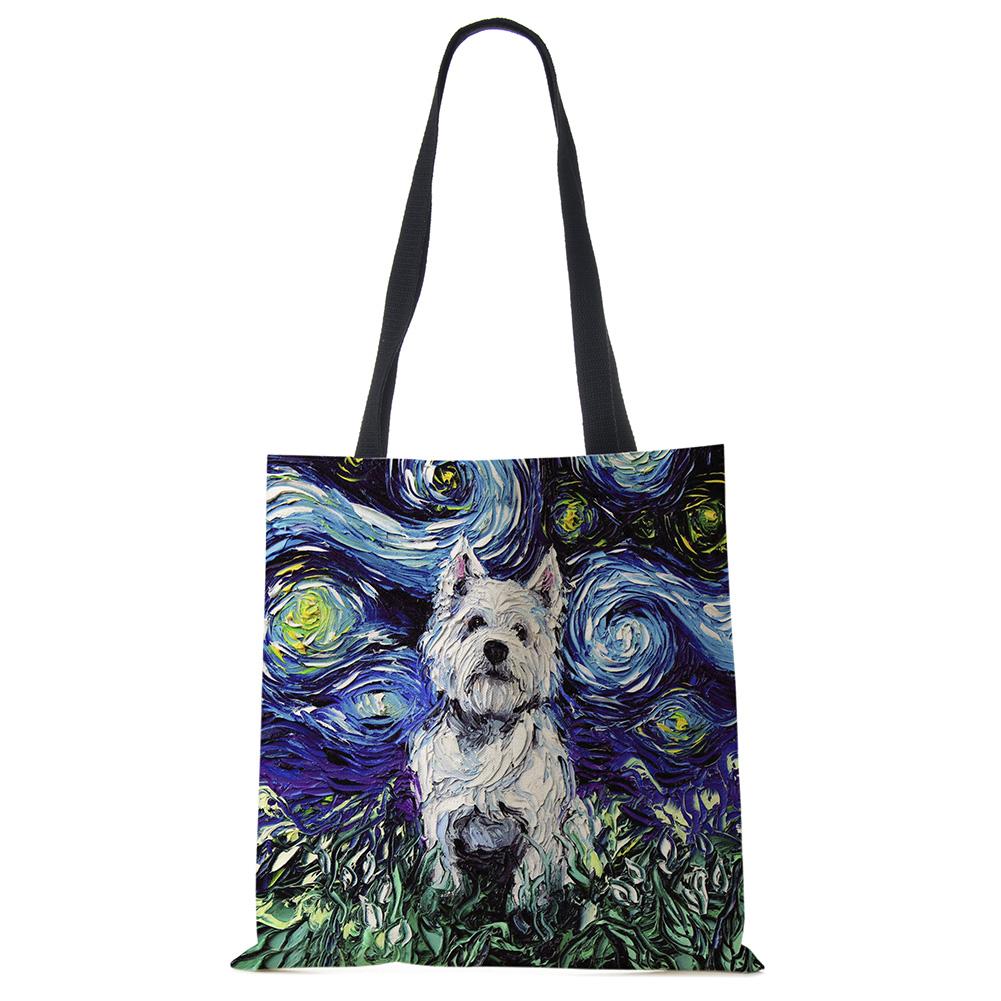 Звездное небо Животное Собака Принт Сумка-тоут Сумка через плечо Женская Большая Повседневная Сумка для покупок Дамская Ручная сумка для покупок На открытом воздухе CLE