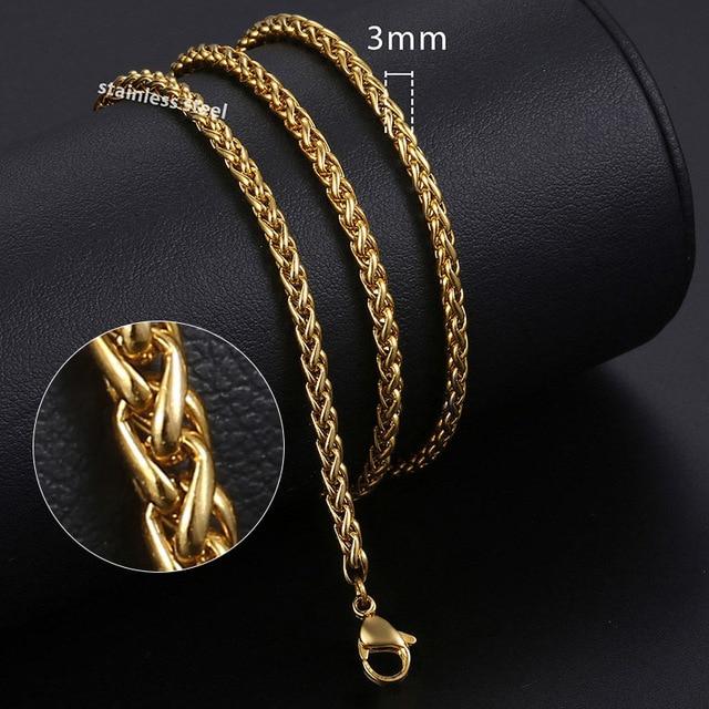 Gold Chain For Men Women Wheat Figaro Rope Cuban Link Chain Gold Filled Stainless Steel Necklaces Male Jewelry Gift
