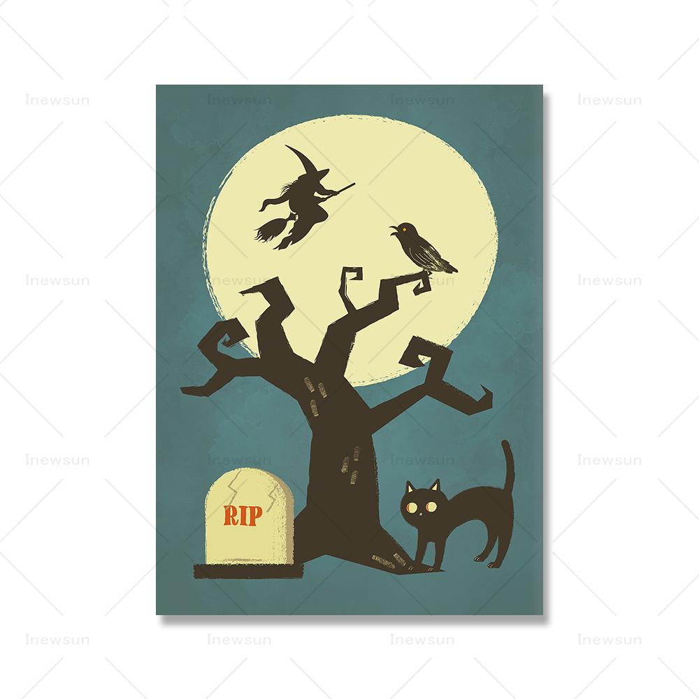 Винтажная настенная живопись на Хэллоуин, холст, картина в стиле ретро, постер с домом с привидениями и принты, забавные настенные картины для гостиной, декор для детской комнаты
