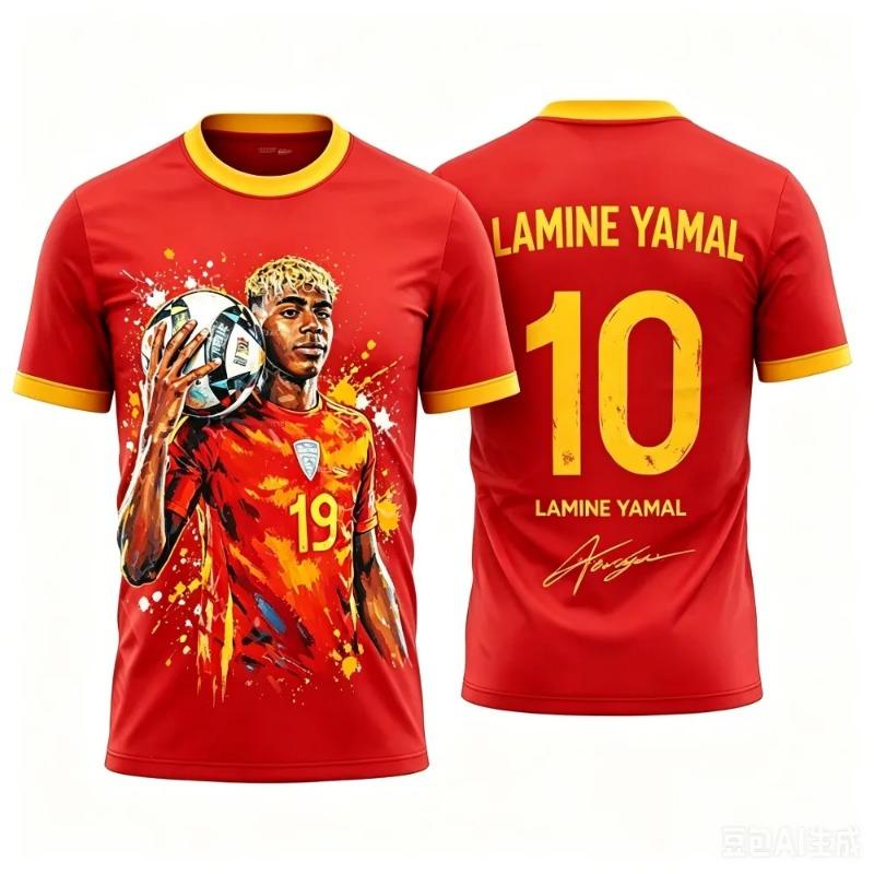 3D Printed Football T-Shirt for Yamal Fans, Summer Family Clothing, Loose and Comfortable, Perfect for Outdoor Wear