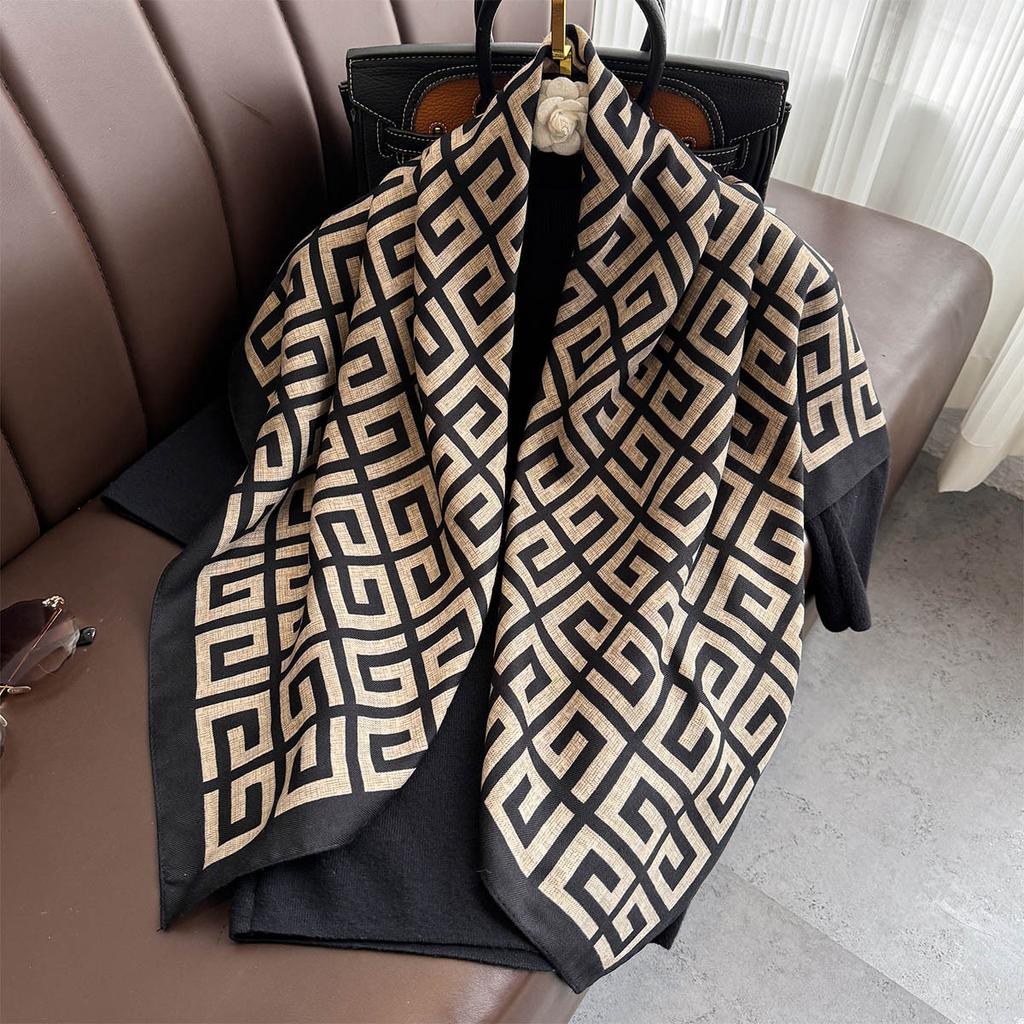 Spring and Summer Fashion Geometric Series Big Square Scarf Versatile Exterior Shawl Scarf Printed Headscarf Thin Style