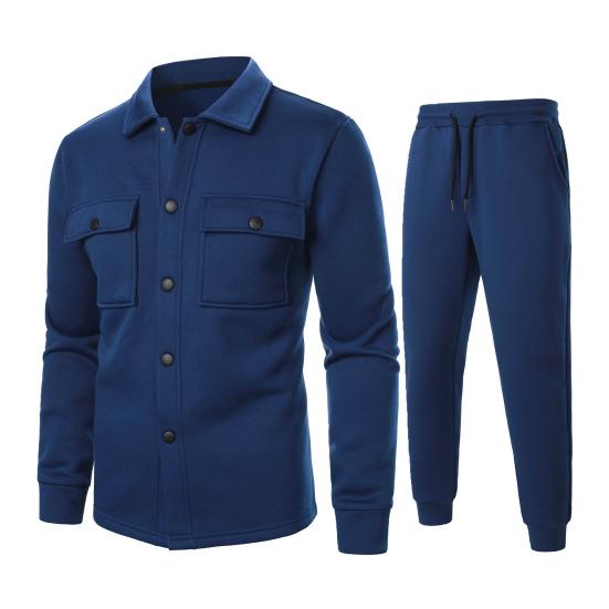 Комплект мужской спортивной одежды из 2 предметов, пальто с длинными рукавами и карманами-клапанами, эластичный пояс с завязками, длинные брюки, свободный крой, спортивная одежда, повседневная одежда