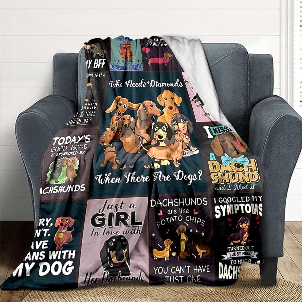 1pc Dachshund, Dog Lover Blanket, Lightweight Flannel Throw For Sofa, Bed, Travel, Camping, Livingroom, Office, Couch, Chair
