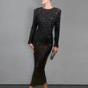 Women's Sequin Bodycon Neck Long Sleeve Maxi Dress Sparkly Crew Mermaid Dress Formal Party
