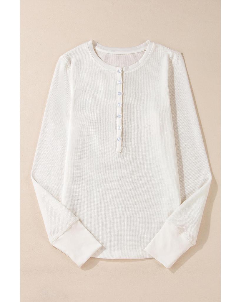Azura Exchange Белый однотонный вафельный топ с длинным рукавом и застежкой на полпуговицы