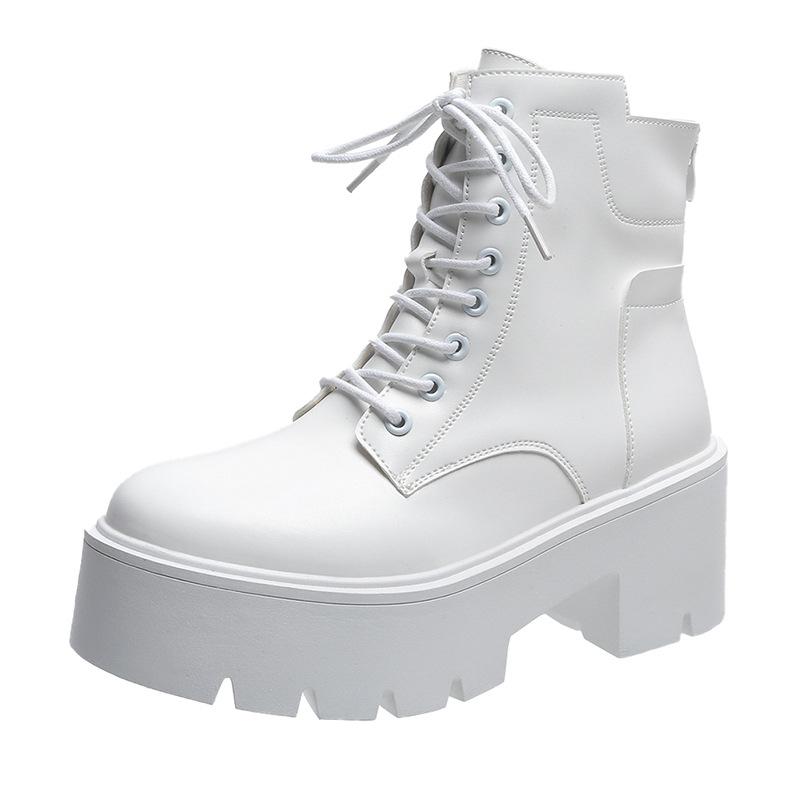 Autumn Winter Ankle Boots for Women Fashion Motorcycle Boots Chunky Heels Casual Lacing Round Toe Platform Boots Shoes Female