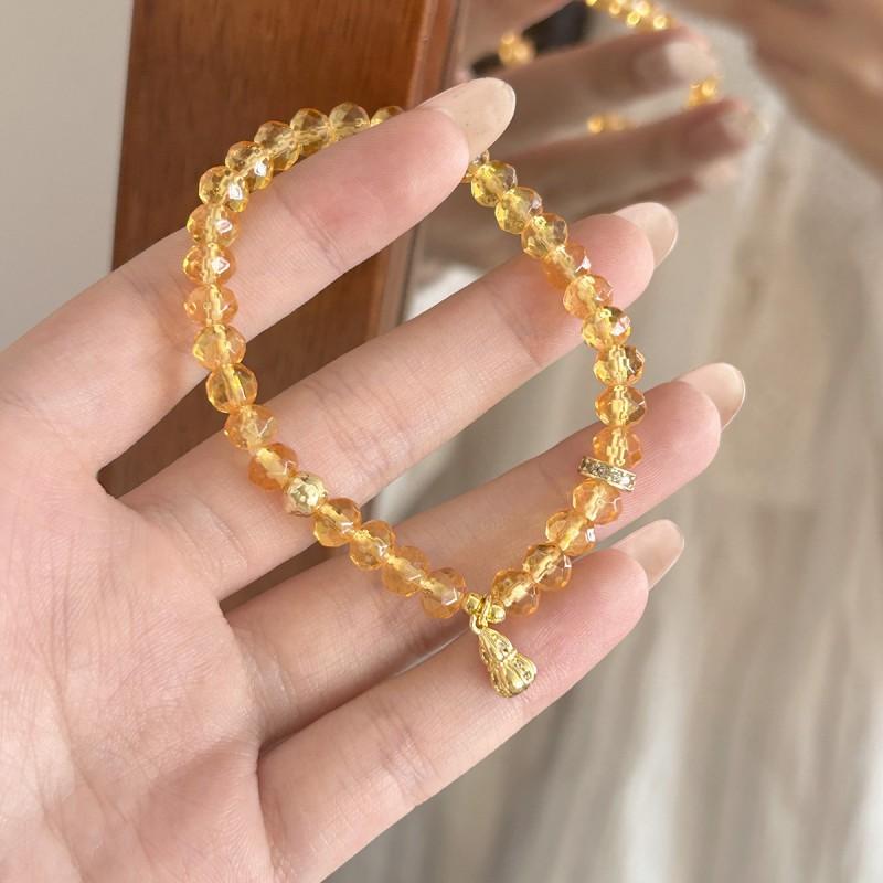 Yellow Crystal Pendant Bracelet Women Minimalist Geometric Stackable Beaded Jewelry Gift