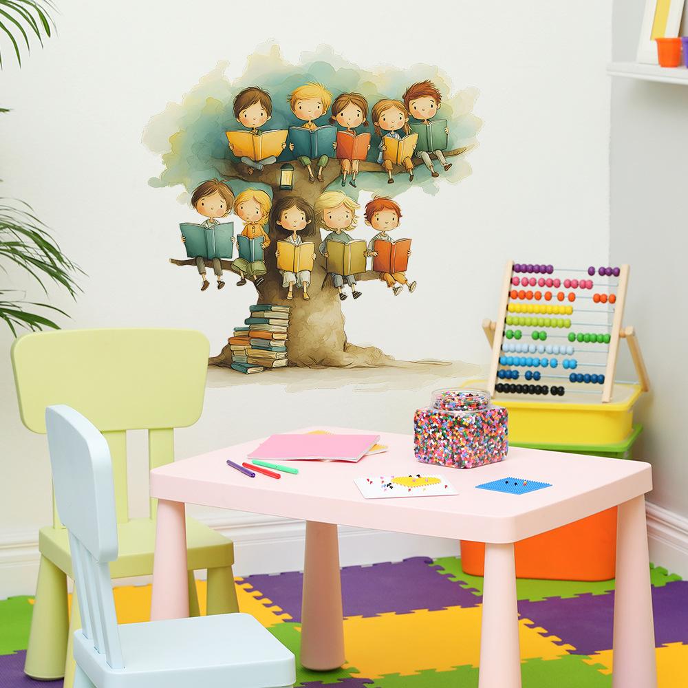 Children's Home Decoration and Beautification Wall Stickers for Reading On The Painted Cartoon Tree