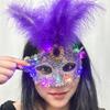 Lace LED Glowing Mask Plastic Venice Masquerade Mask Fancy Feather Mask  Party Supplies