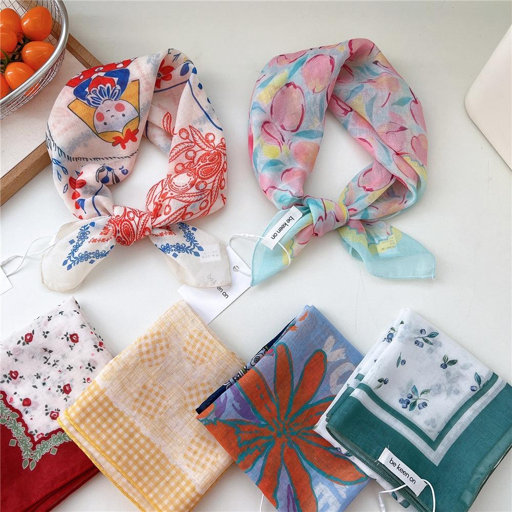 Flower Floral Print Scarves Kerchief Bandanas 55cm Headscarf Hair Ribbon Accessories for Women