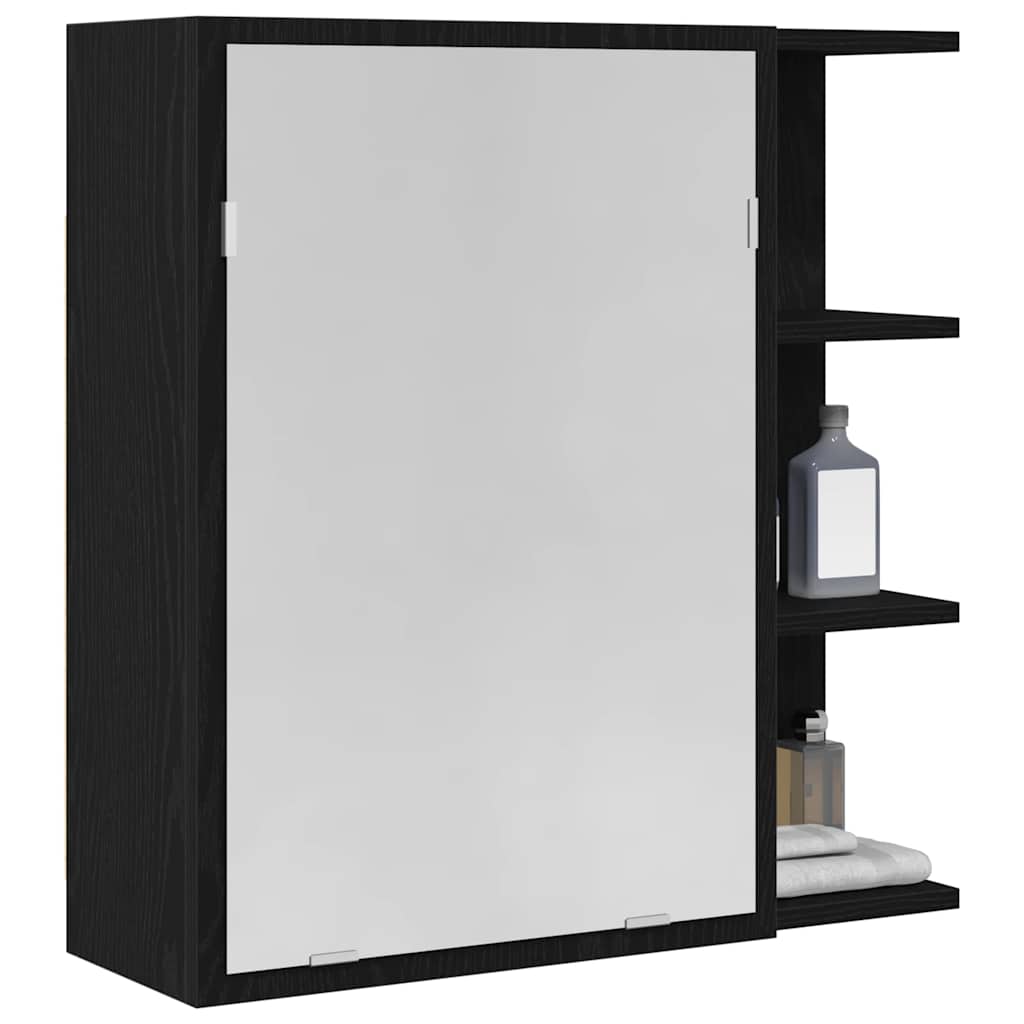 Bathroom Mirror Cabinet with Shelf and Door Black Oak Effect