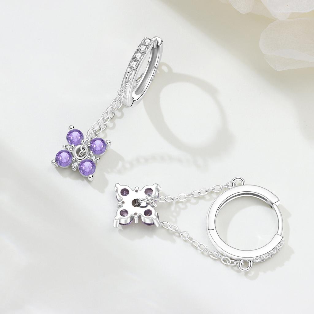 925 Sterling Silver Purple Flower Chain Drop Earrings Women Earrings Charm Fashion Versatile Party Jewelry Gifts