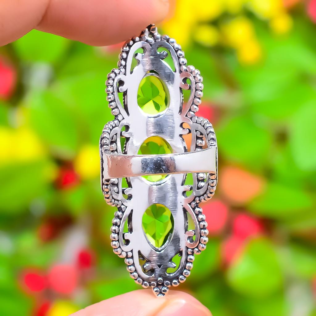 Peridot Gemstone Handmade 925 Sterling Silver Jewelry Ring Size 6 o8Q14