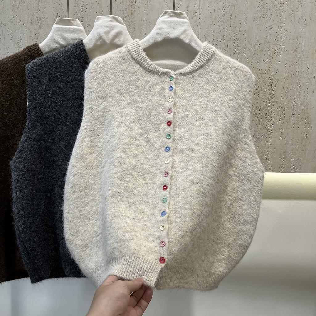 Dimanaf 2025 Autumn Women Sleeveless Vest Sweaters Knitting Colorful Buttons Casual Style Loose Sweater