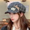 Autumn Retro Flower Plaid Beret Versatile Korean Sweet and Cute Baseball Cap Windproof Octagonal Hat Women's Style
