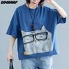 2023 Plus Size Summer Women T-Shirts Cartoon Cat Print Tops Tunic Tees Shirt Oversize Bat Loose Casual Green
