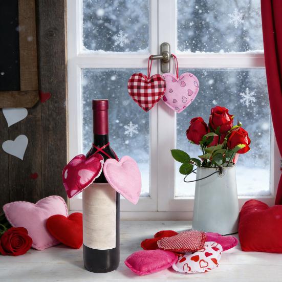 12 шт. Подвесное украшение в виде сердца из фетра, красное, розовое, с узором «буффало плейд», шарм в виде сердца для Дня святого Валентина, свадебной вечеринки, DIY-поделок