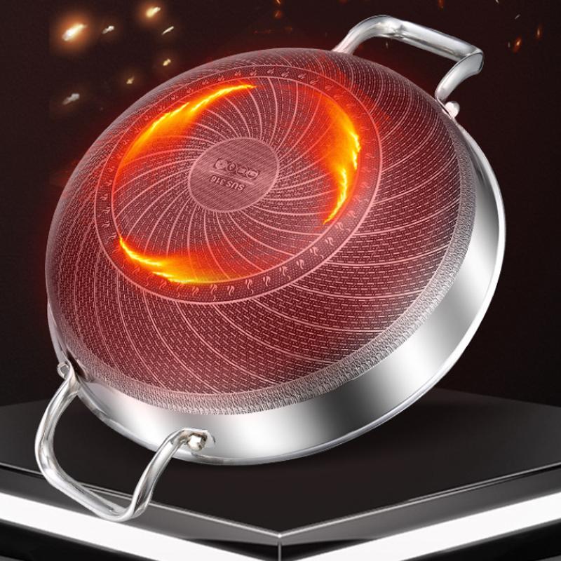 Сковорода Wok из нержавеющей стали 304 с антипригарным покрытием, 32 см, пищевая сковорода с сотовым дном, индукционная плита, газовая плита, прочная, общего назначения