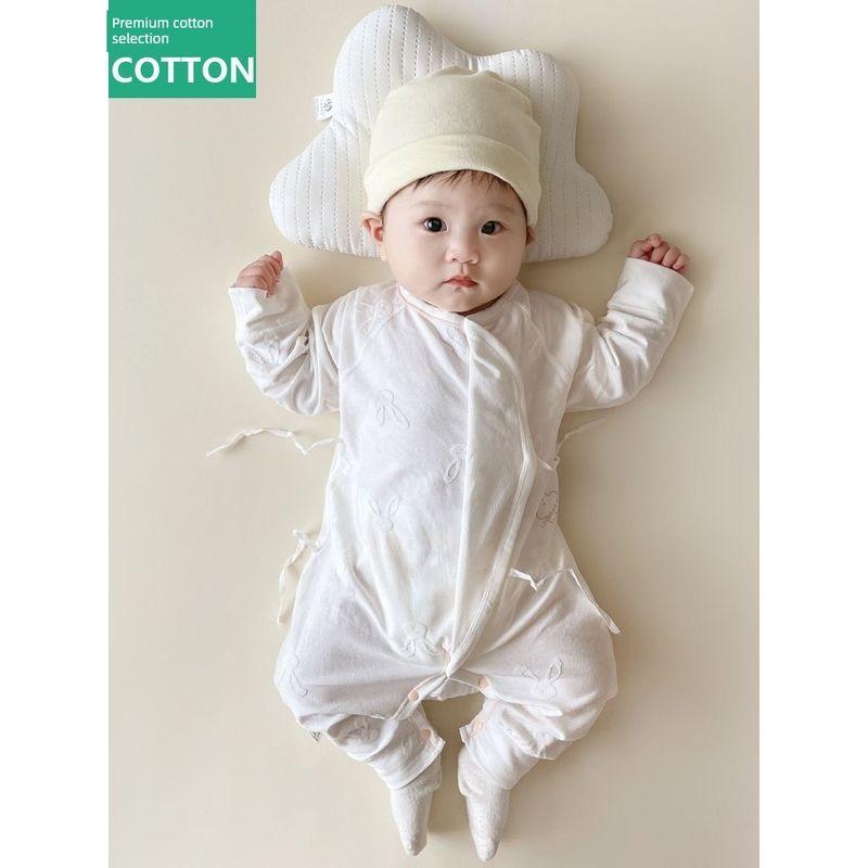Baby and Maternity Pure Cotton Spring and Autumn Newborn Cross-Front Tie-Up Belly-Protecting Butterfly Romper Long-Sleeve One-Piece Crawling Suit