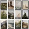 European Country Landscape Forest Deer Sky Poster Vintage Art Print Portrait Sailboat Canvas Painting Wall Picture Room Decor
