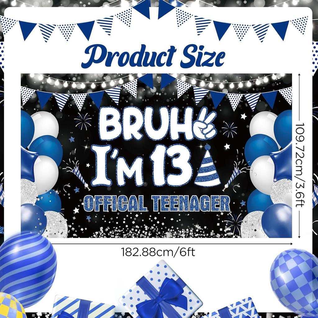 13th Birthday Party Decorations Banner for Boys Bruh I'm 13 Backdrop Funny Teenage Bday Banner Teen Boy 13th Birthday Decor 5.9x3.6ft Happy 13 Years