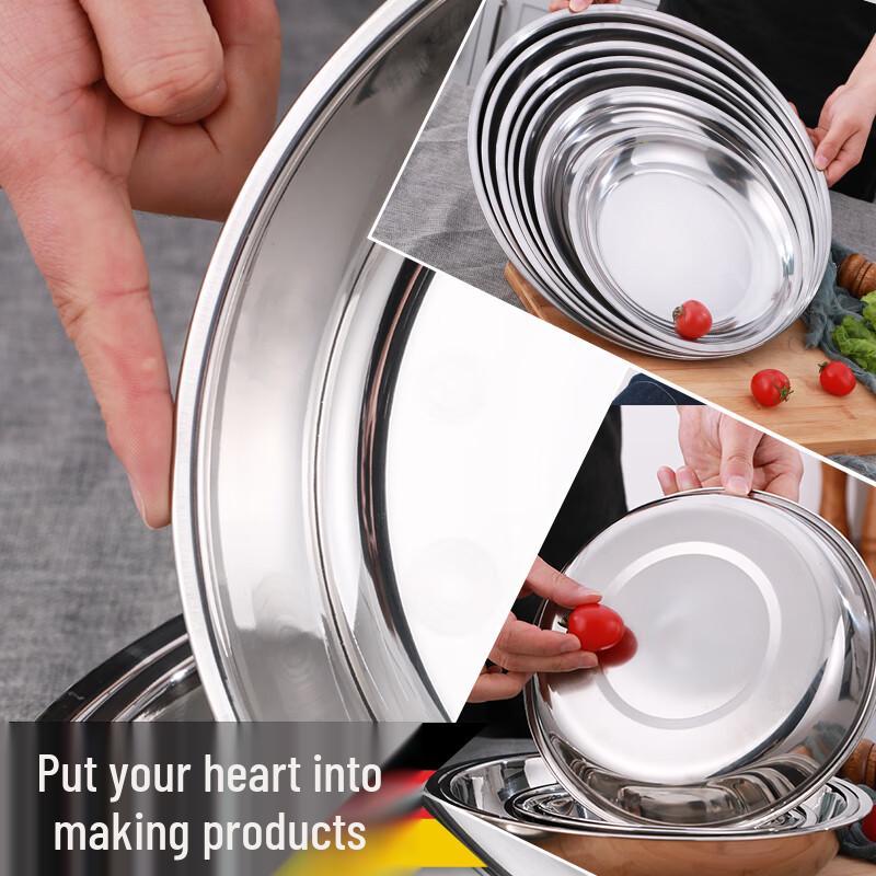 Stainless Steel Deep Round Dinner Plates - 5 Pack