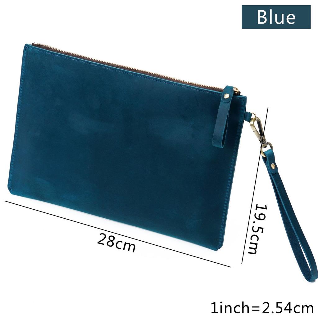 12-Inch Full Grain Leather B5 Document Holder with Vintage Crazy Horse Style School Office Business File Organizer Bag