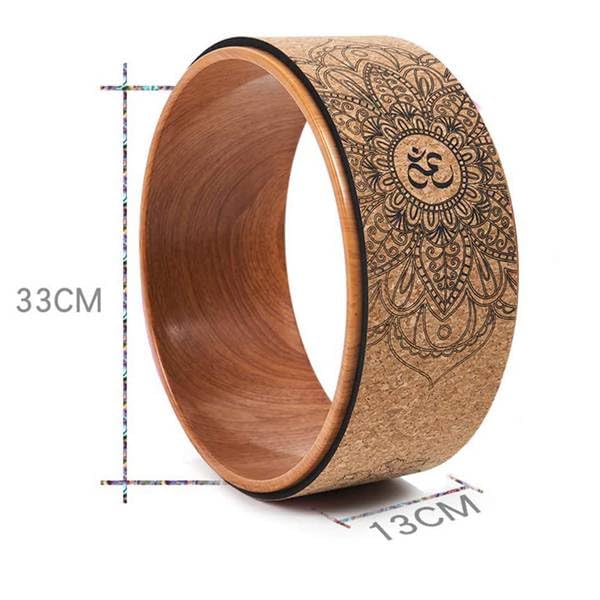 Haskoss Yoga Yoga Cork Yoga Wheel with Wood Grain Effect and Mandala Print for Yoga Poses and Backbend Dharma Yoga Prop Wheel Wheel, Block,