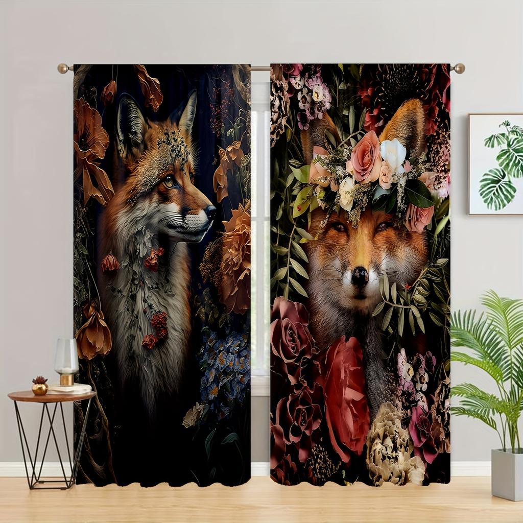 2 шт. шторы с принтом «ловец снов» и волка, полупрозрачные внутренние и наружные шторы, защитные шторы для спальни, гостиной