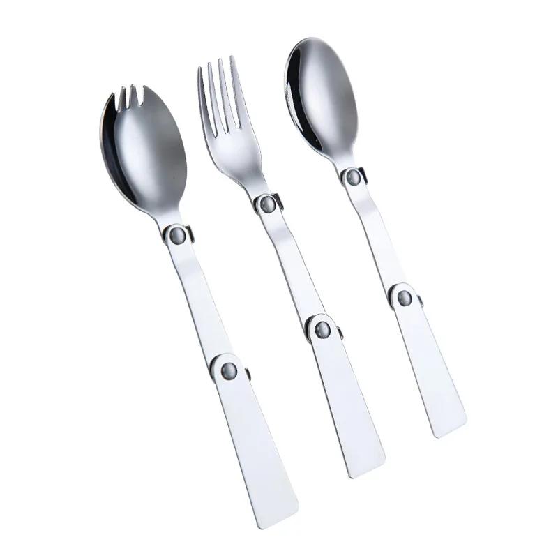 3PCS 304 Stainless Steel Folding Spoon Creative Gift Tableware Outdoor Portable Three Fold Spoon Fork Travel Folding Spoon