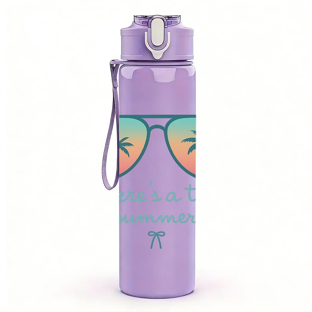 1PC Beach Sunglasses Slogan 750ml Color Plastic Sports Water Bottle Leakproof Flip Straw Lid Suitable for Sports Office Home Use