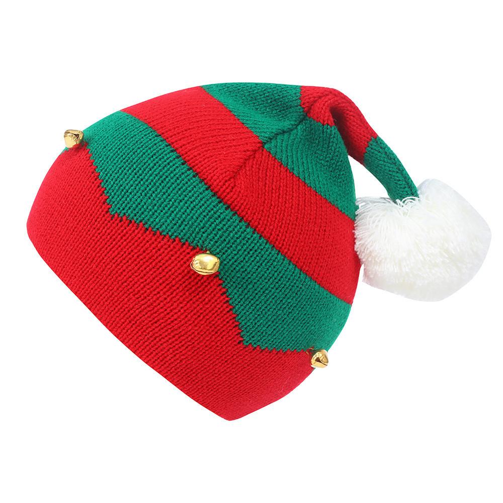 Christmas Adult And Children Striped Knitted Hat With Bell Decoration For Seasonal Gift Giving
