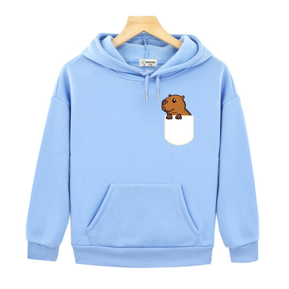 Милые толстовки с капюшоном в кармане в виде капибары, свитшот с мультяшным рисунком, топ с длинными рукавами для девочек, детский пуловер Y2k Sudadera, одежда для маленьких мальчиков