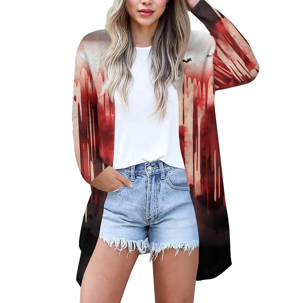 Женский кардиган с длинными рукавами и принтом на Хэллоуин, легкая куртка с принтом