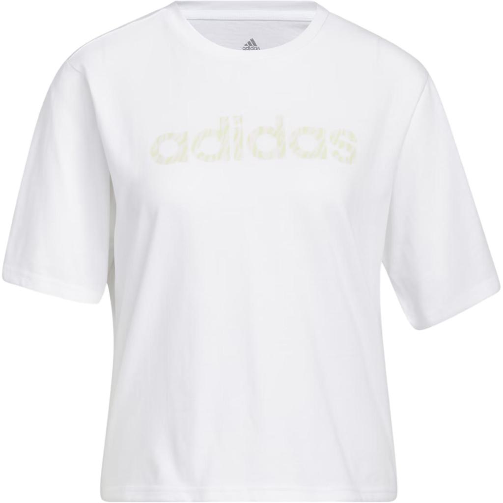 Adidas Однотонная повседневная футболка с круглым вырезом и коротким рукавом с принтом логотипа бренда, женские топы белого цвета HE4933