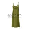 Spring NEW round Neck Elegant Waist Hugging Split Linen Blend Shoulder Strap Length Dress 8265707 3314354