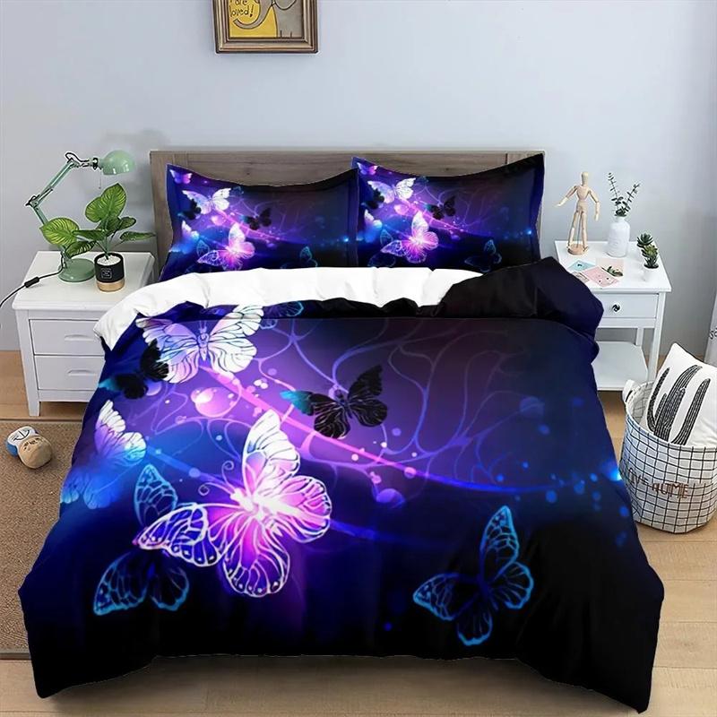 3 Pieces Watercolor Butterflies Duvet Cover Set Blue Butterfly Bed Set White Bedding Kids Girls Quilt Cover Queen Dropship
