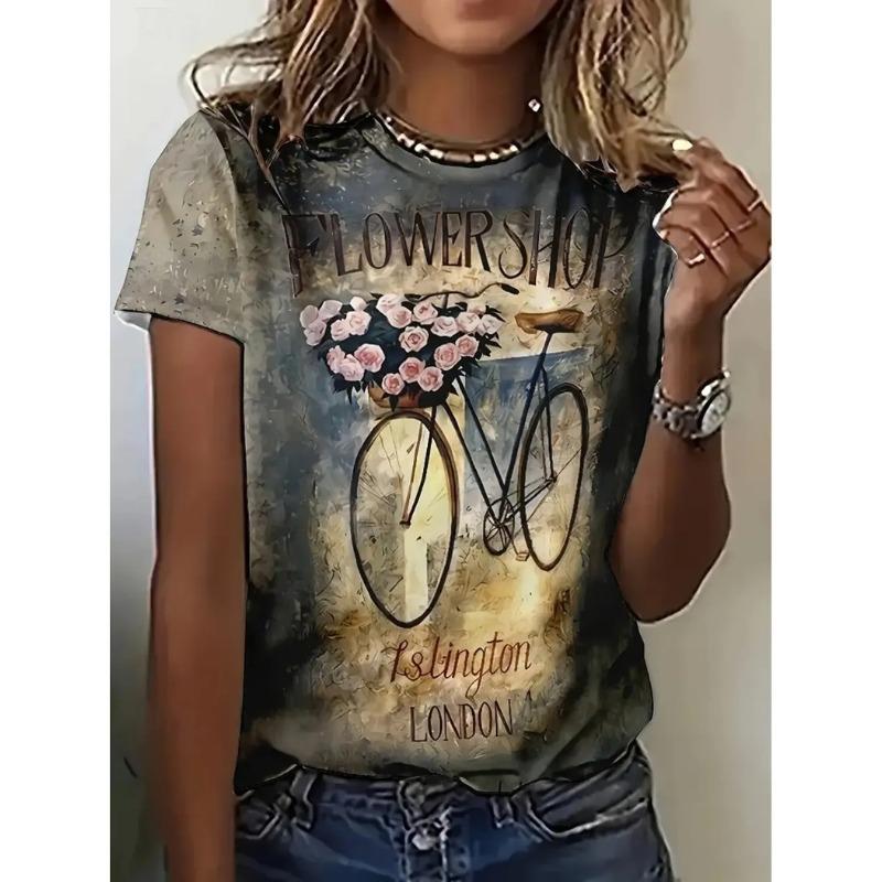Летняя модная женская футболка с красивыми цветами, стильная, повседневная, с короткими рукавами, круглым вырезом, топы с круглым вырезом