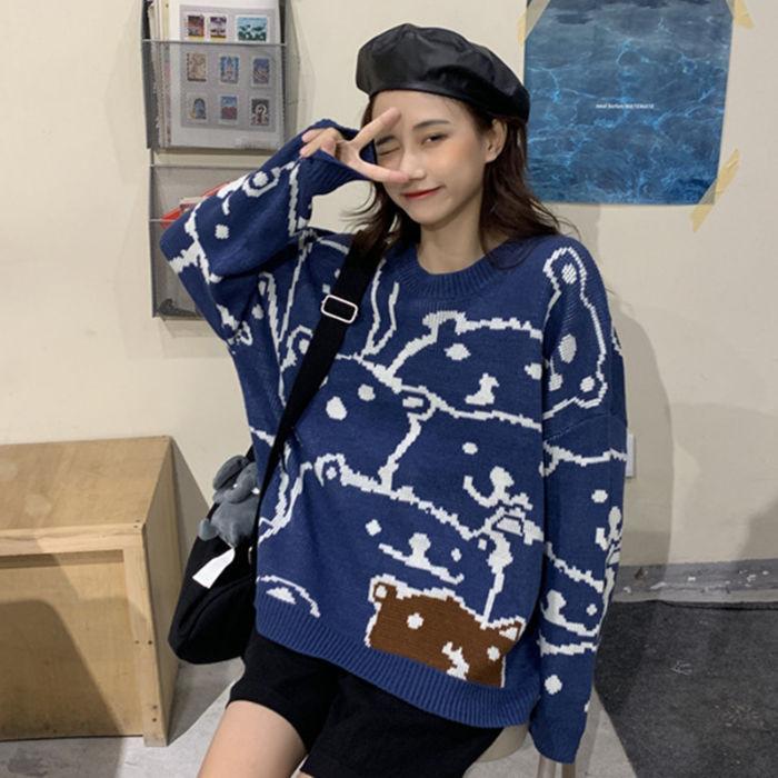 Осенне-зимний свитер Lazy Wind Bear Sweater для женщин, свободная куртка-пуловер