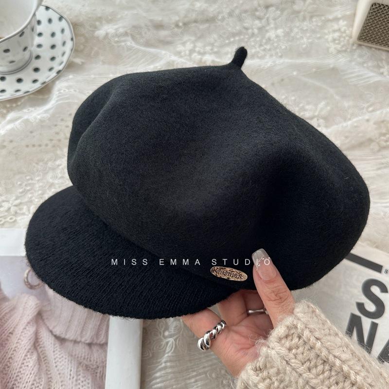 Молочно-белый шерстяной берет, детская осенне-зимняя шапка для газетчика, показывающая лицо, маленькая универсальная шапка художника