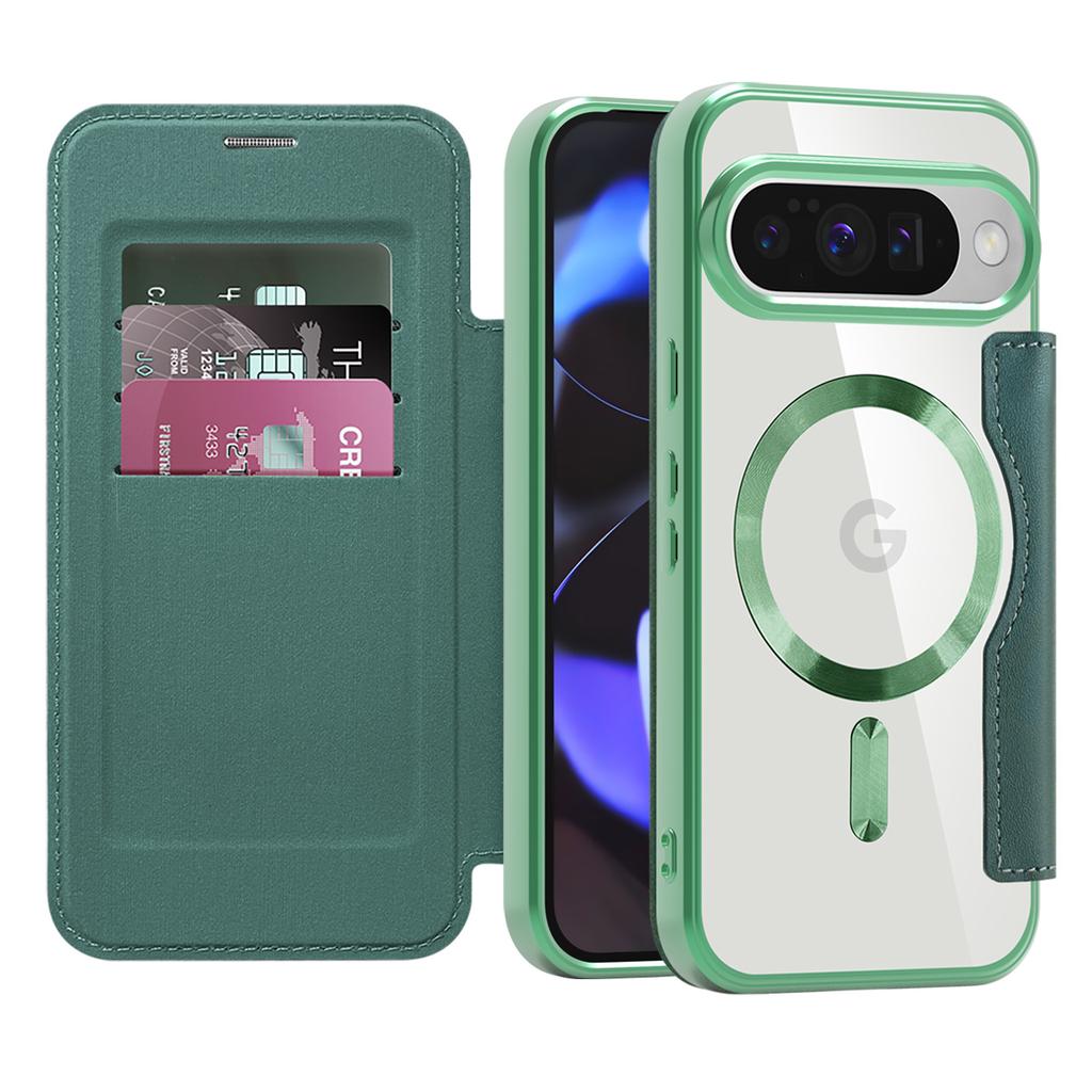 Для Google Pixel 8, 9, 10 серии. Чехол-книжка Gold Shield Magnetic Business Leather Case, совместимый с MagSafe, со слотами для карт с блокировкой RFID и защитой объектива