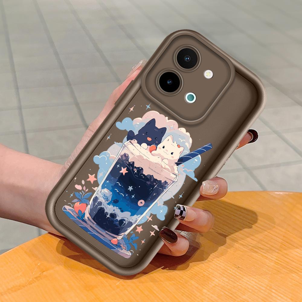 Для Huawei P50 Pro P40 Lite Honor 8X 9X X9 Tecno Infinix Smart 8 Vivo V29 V30 Y02 Y16 мультяшный черный белый кот полная камера защитный мягкий чехол